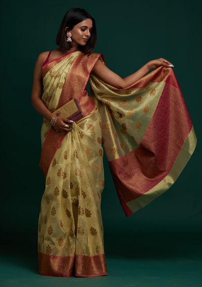 Gold Zariwork Tissue Saree - Koskii