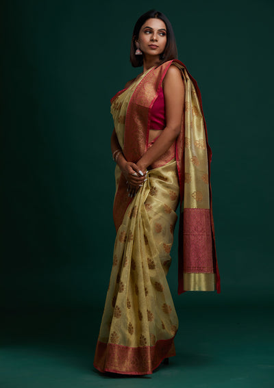Gold Zariwork Tissue Saree - Koskii