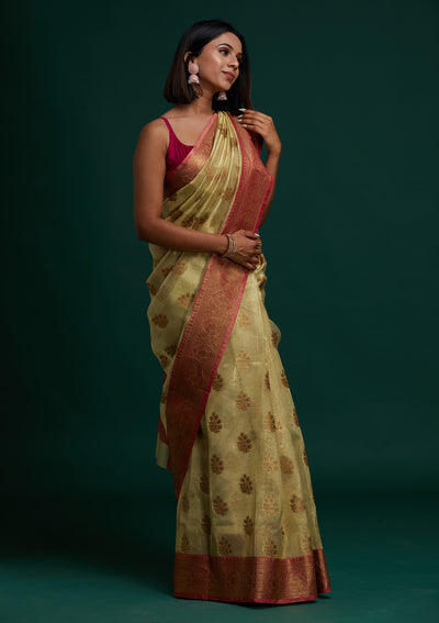 Gold Zariwork Tissue Saree - Koskii