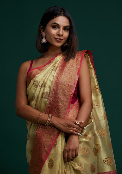 Gold Zariwork Tissue Saree - Koskii
