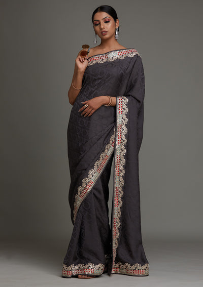 Grey Gotapatti Semi Crepe Saree- Koskii