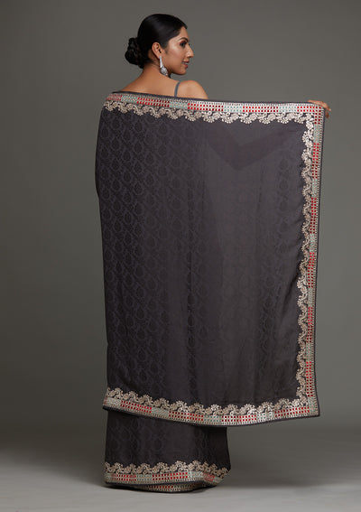 Grey Gotapatti Semi Crepe Saree - Koskii