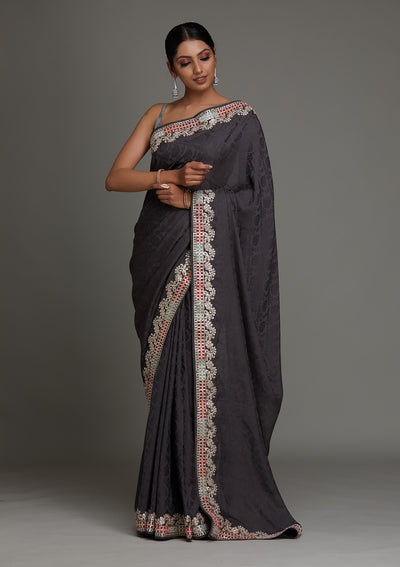 Grey Gotapatti Semi Crepe Saree - Koskii