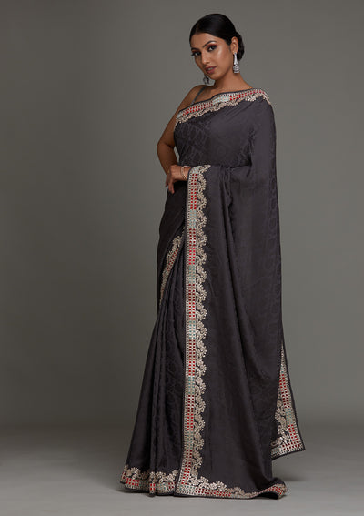 Grey Gotapatti Semi Crepe Saree - Koskii