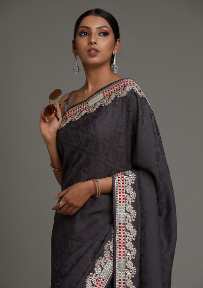 Grey Gotapatti Semi Crepe Saree - Koskii
