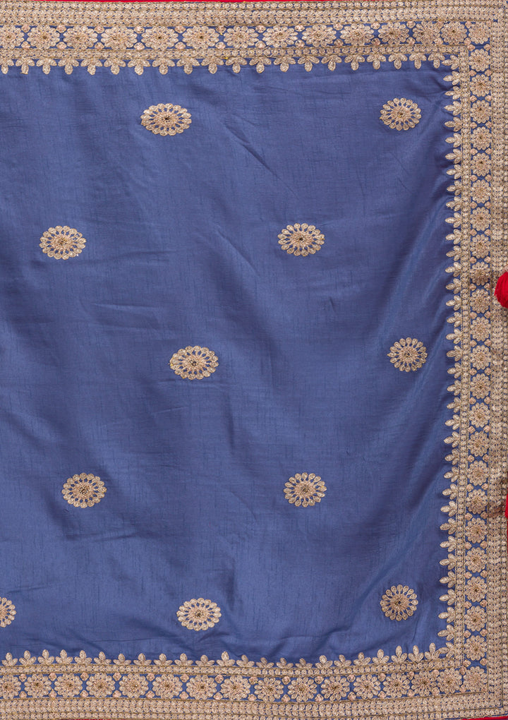 Grey Gotapatti Taffeta Silk Saree-Koskii