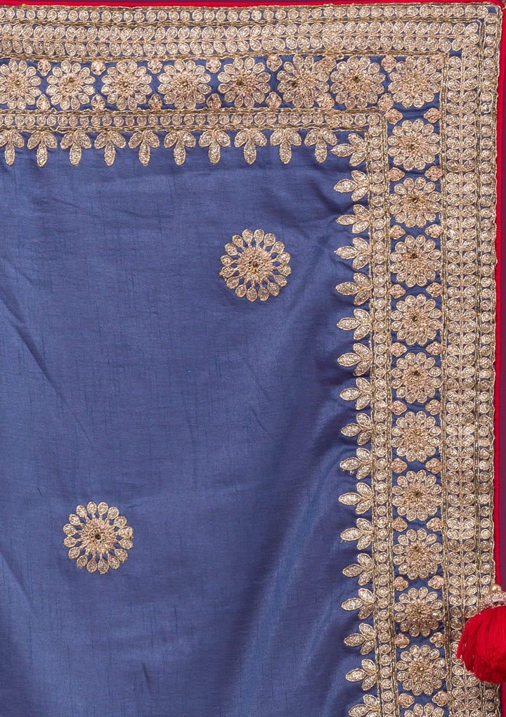 Grey Gotapatti Taffeta Silk Saree-Koskii
