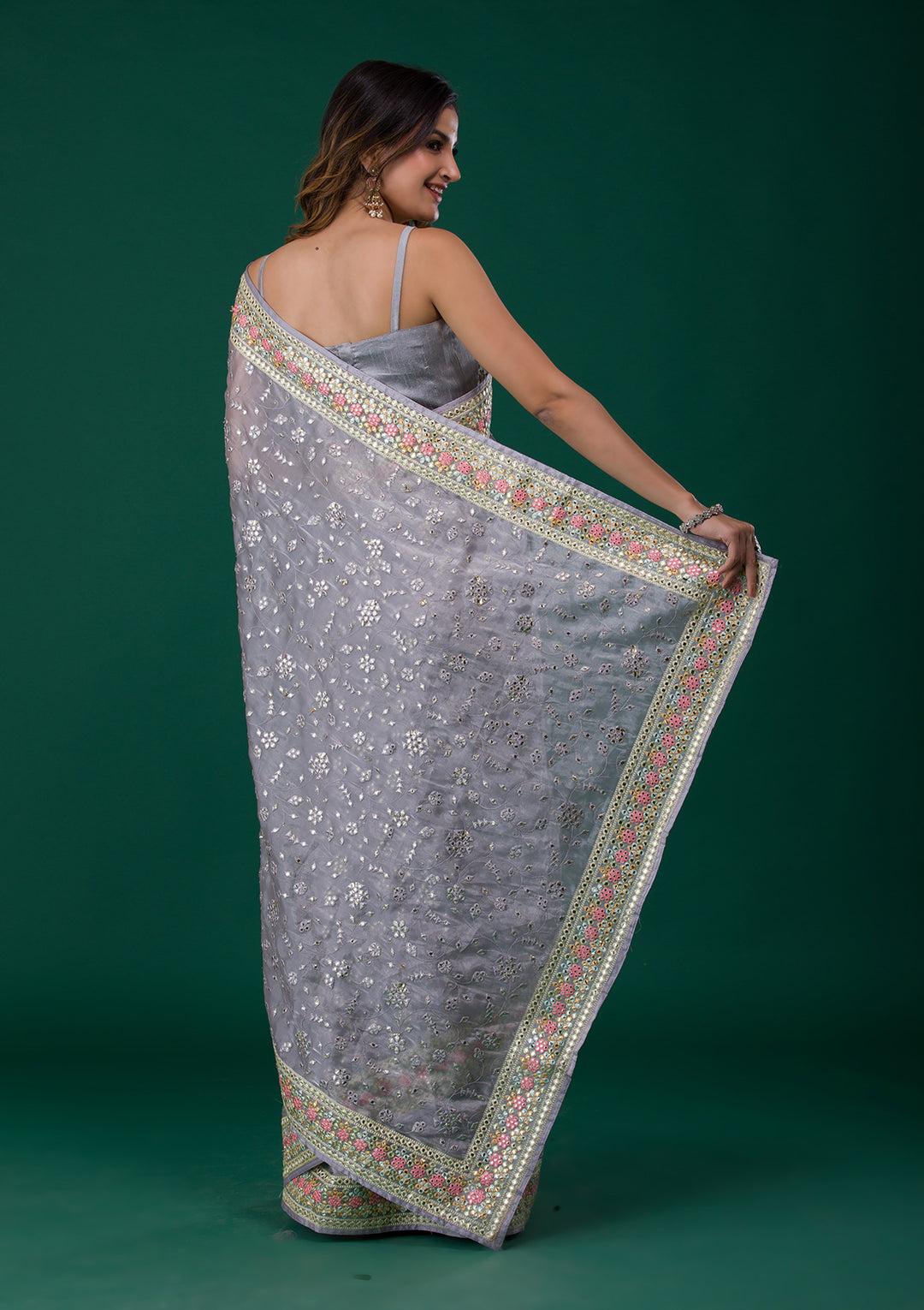 Grey Gotapatti Tissue Saree-Koskii