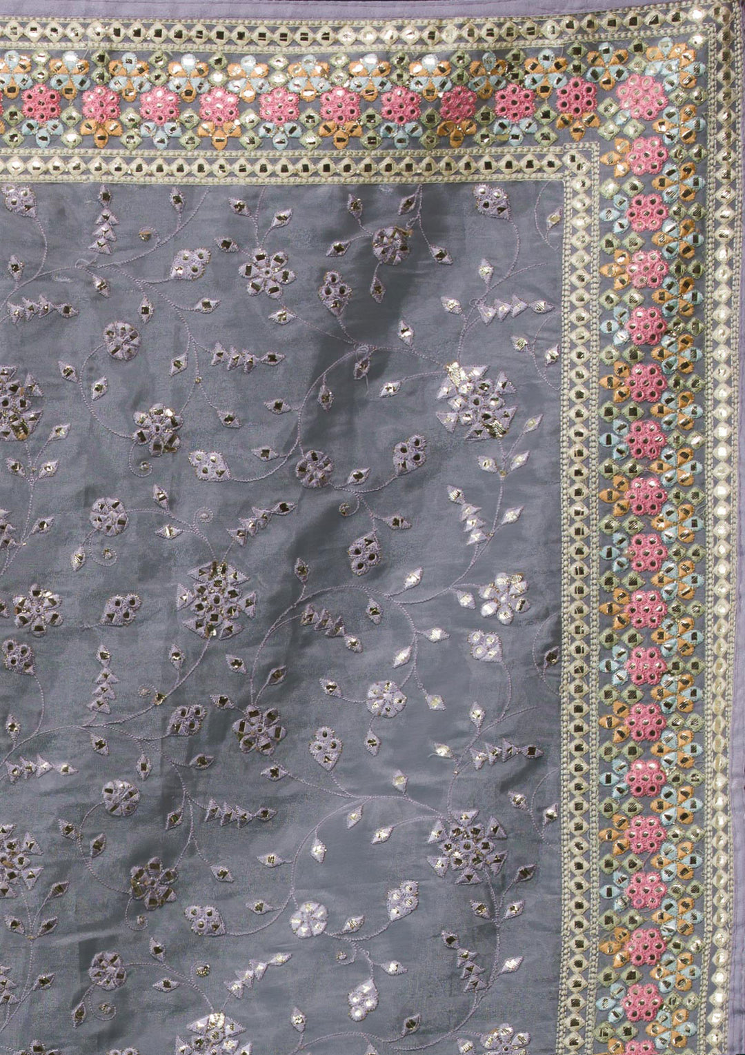 Grey Gotapatti Tissue Saree-Koskii