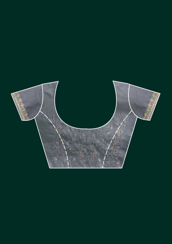 Grey Gotapatti Tissue Saree-Koskii