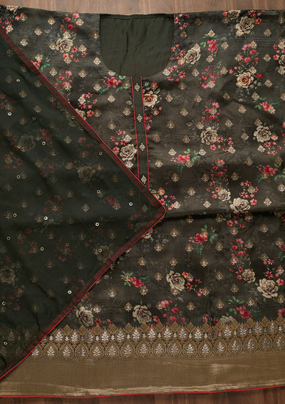 Grey Print Georgette Unstitched Salwar Suit-Koskii