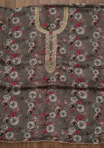 Grey Printed Tissue Unstitched Salwar Suit-Koskii