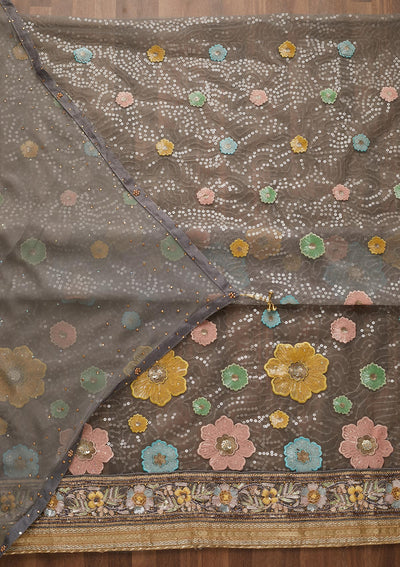 Grey Sequins Net Unstitched Salwar Suit-Koskii