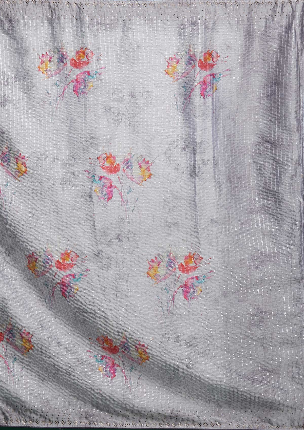 Grey Sequins Taffeta Silk Saree - Koskii