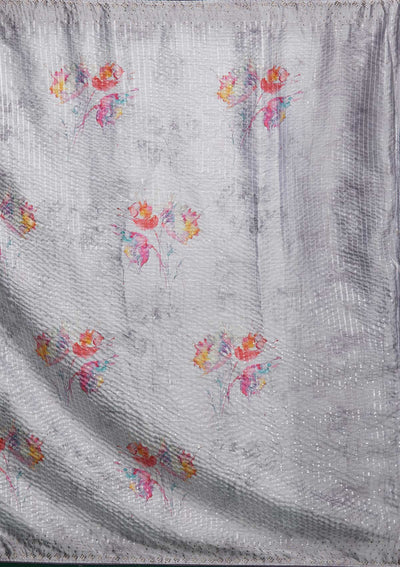 Grey Sequins Taffeta Silk Saree - Koskii