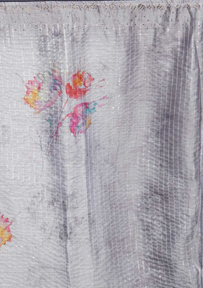 Grey Sequins Taffeta Silk Saree - Koskii