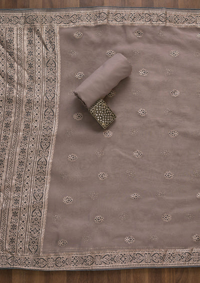 Grey Threadwork Cotton Unstitched Salwar Suit-Koskii