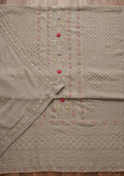 Grey Threadwork Georgette Unstitched Salwar Suit - Koskii