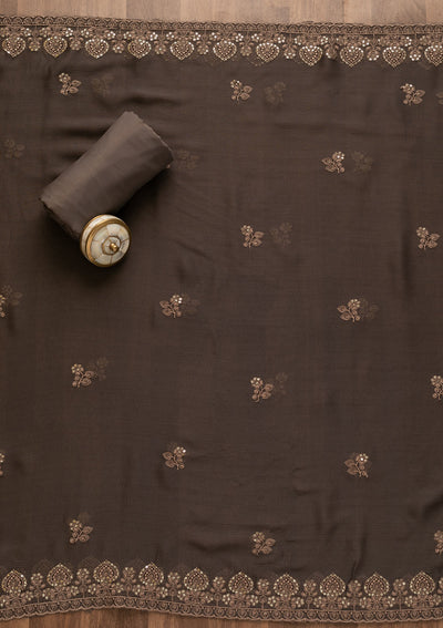 Grey Threadwork Georgette Unstitched Salwar Suit-Koskii