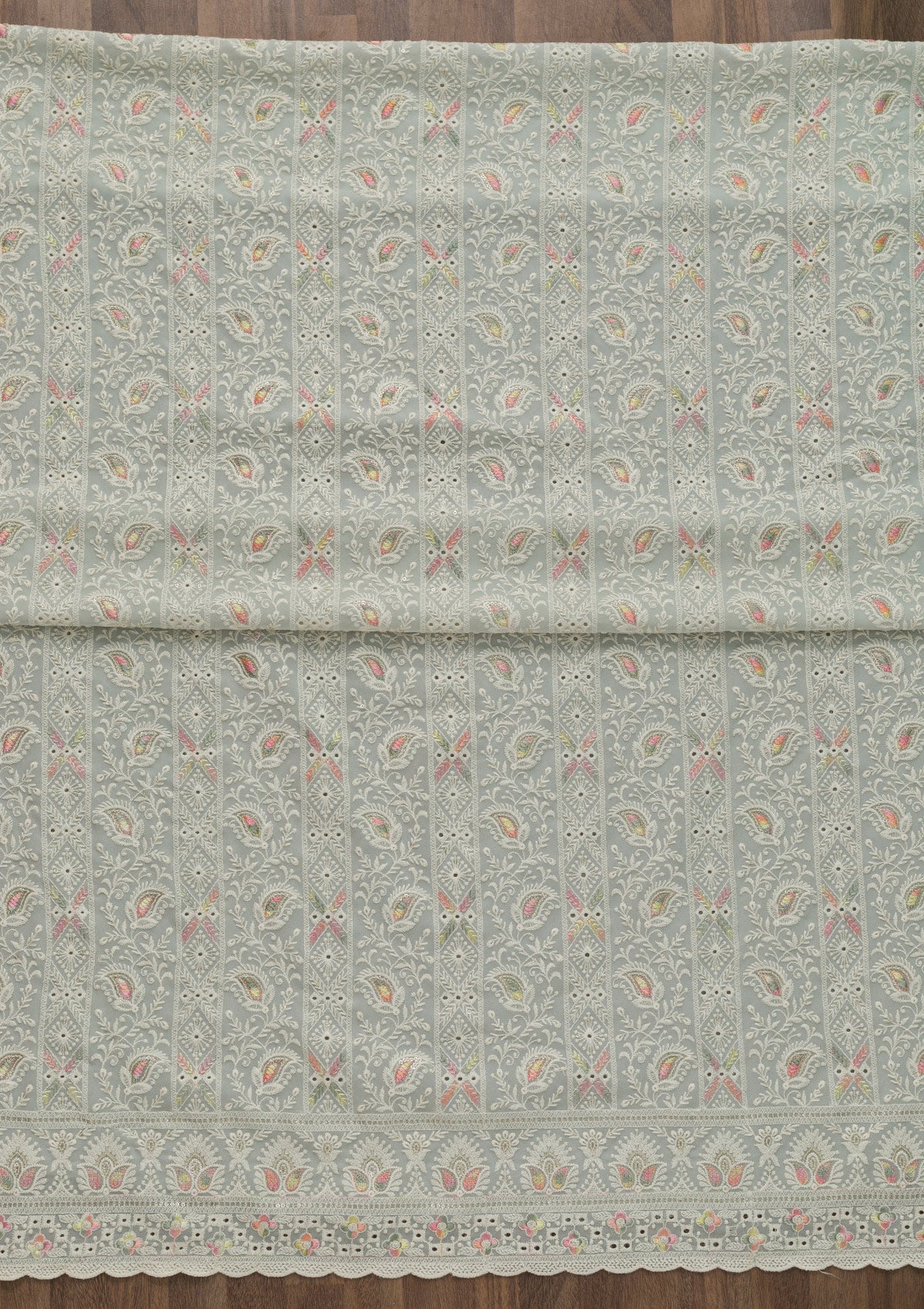 Grey Threadwork Georgette Unstitched Salwar Suit-Koskii
