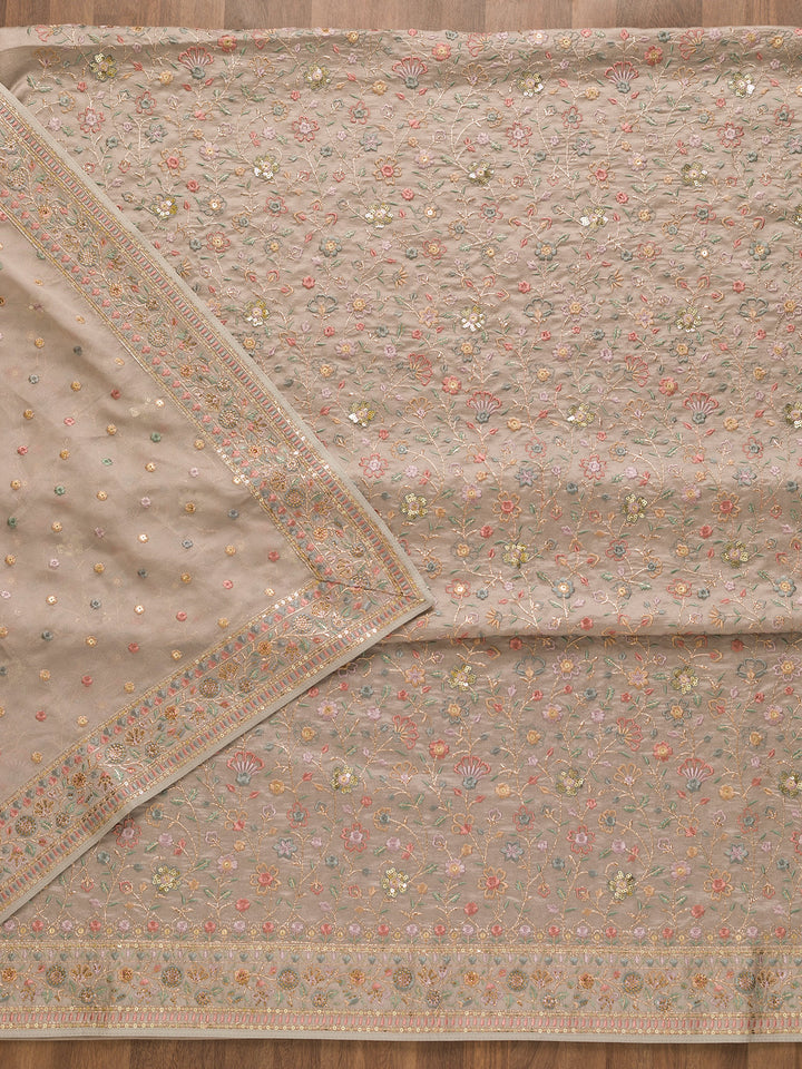 Grey Threadwork Crepe Unstitched Salwar Suit-Koskii
