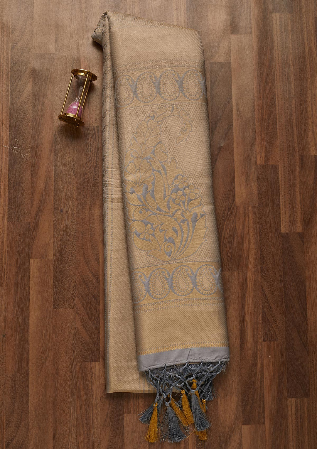 Grey Zariwork Art Silk Saree-Koskii