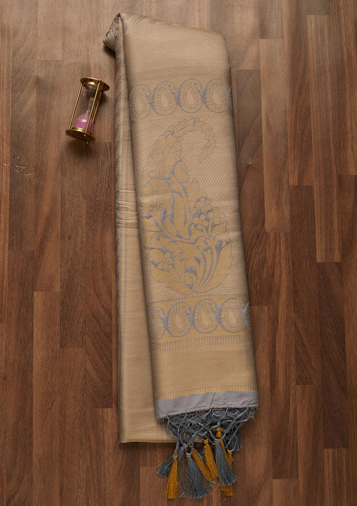 Grey Zariwork Art Silk Saree-Koskii
