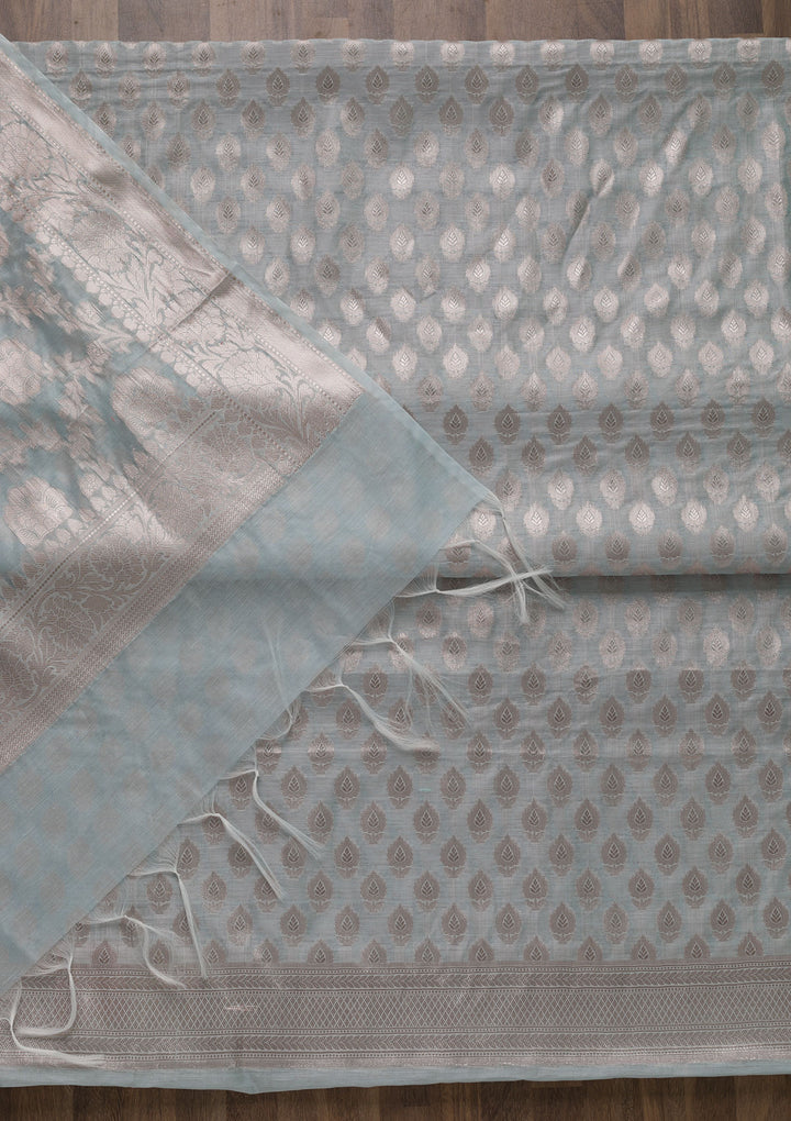 Grey Zariwork Banarasi Unstitched Salwar Suit-Koskii