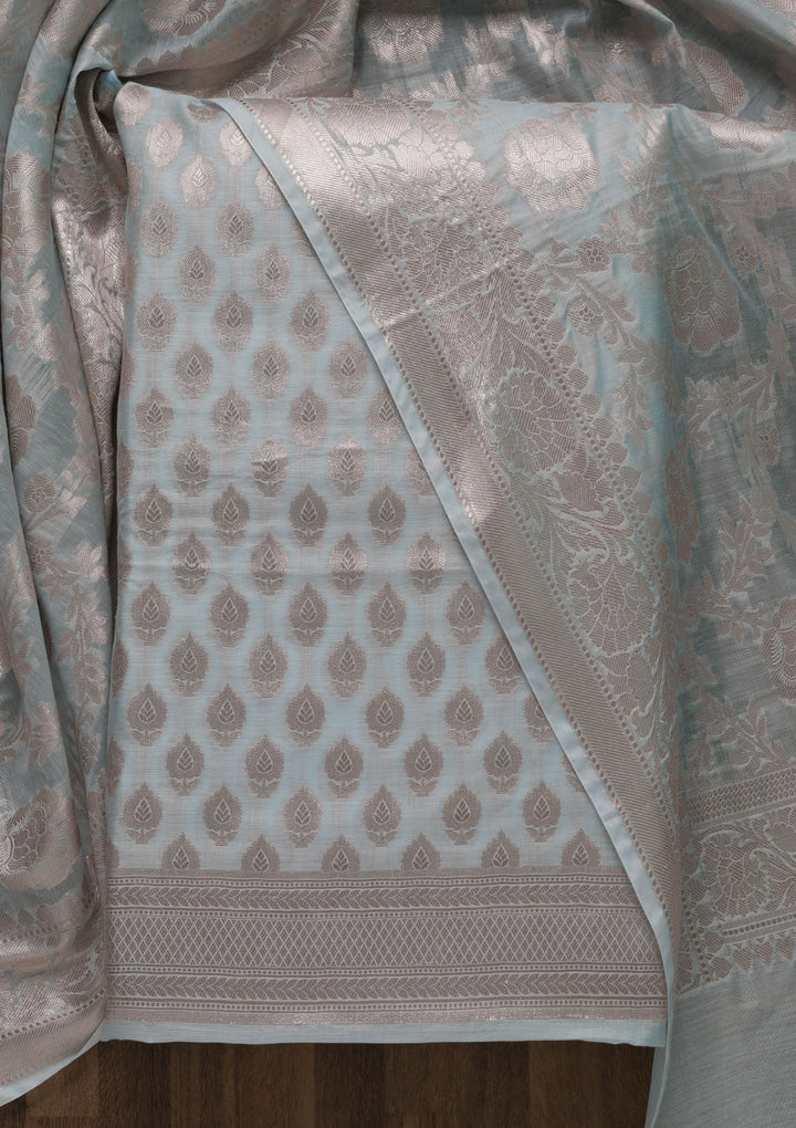 Grey Zariwork Banarasi Unstitched Salwar Suit-Koskii