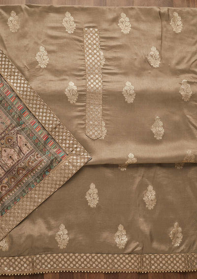 Grey Zariwork Art Silk Semi-Stitched Salwar Suit-Koskii