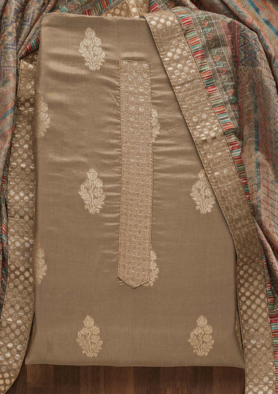 Grey Zariwork Art Silk Semi-Stitched Salwar Suit-Koskii