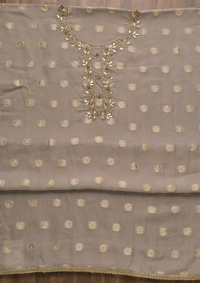 Grey Zariwork Semi Crepe Unstitched Salwar Suit-Koskii
