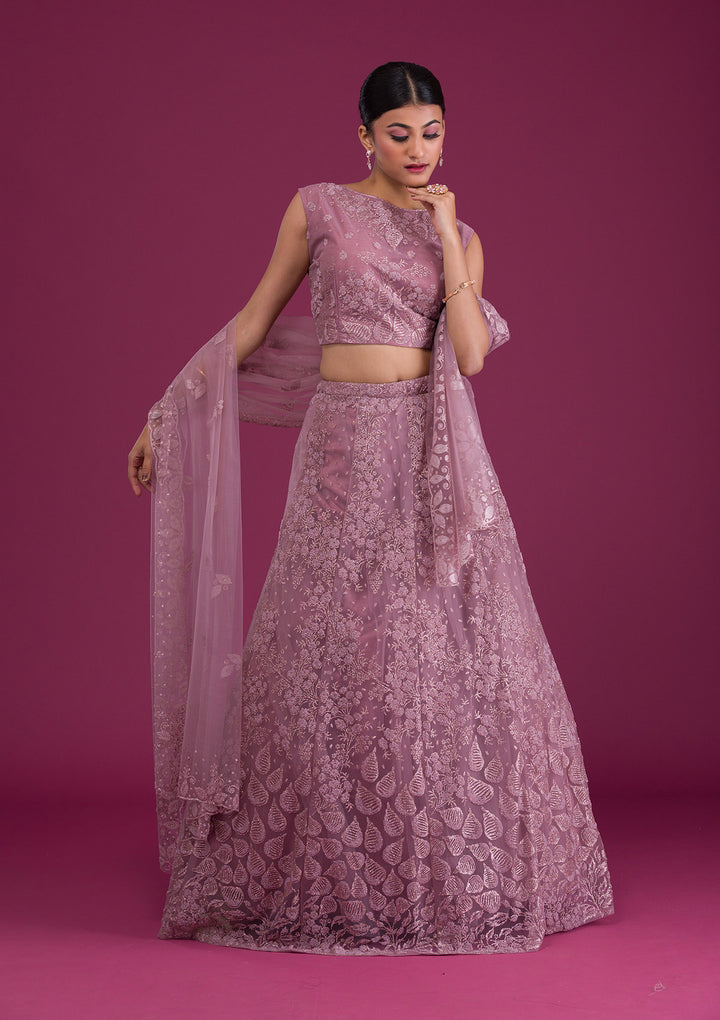 Lavender Cutdana Net Readymade Lehenga-Koskii
