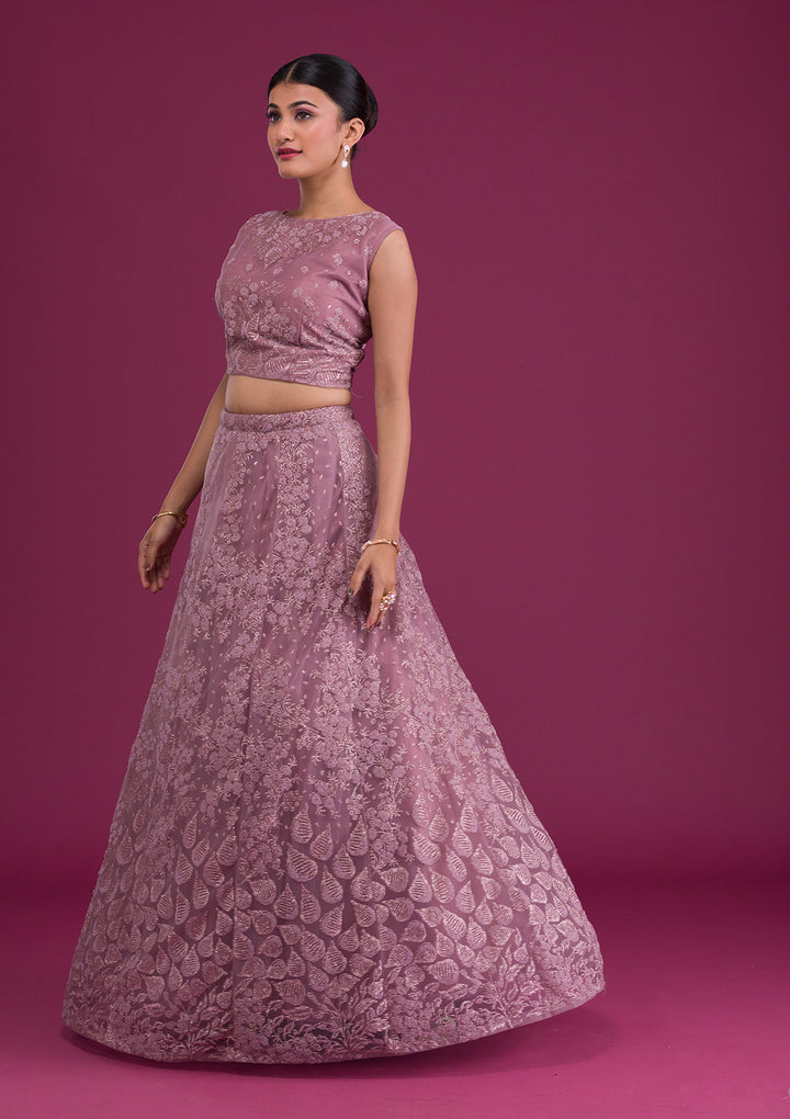 Lavender Cutdana Net Readymade Lehenga-Koskii