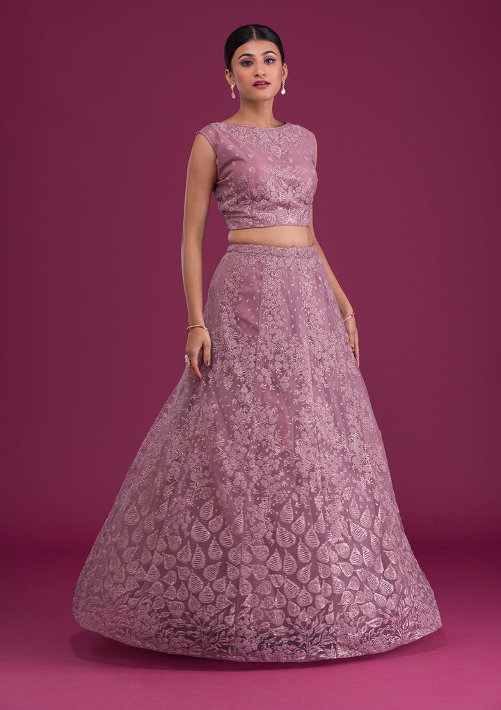 Lavender Cutdana Net Readymade Lehenga-Koskii
