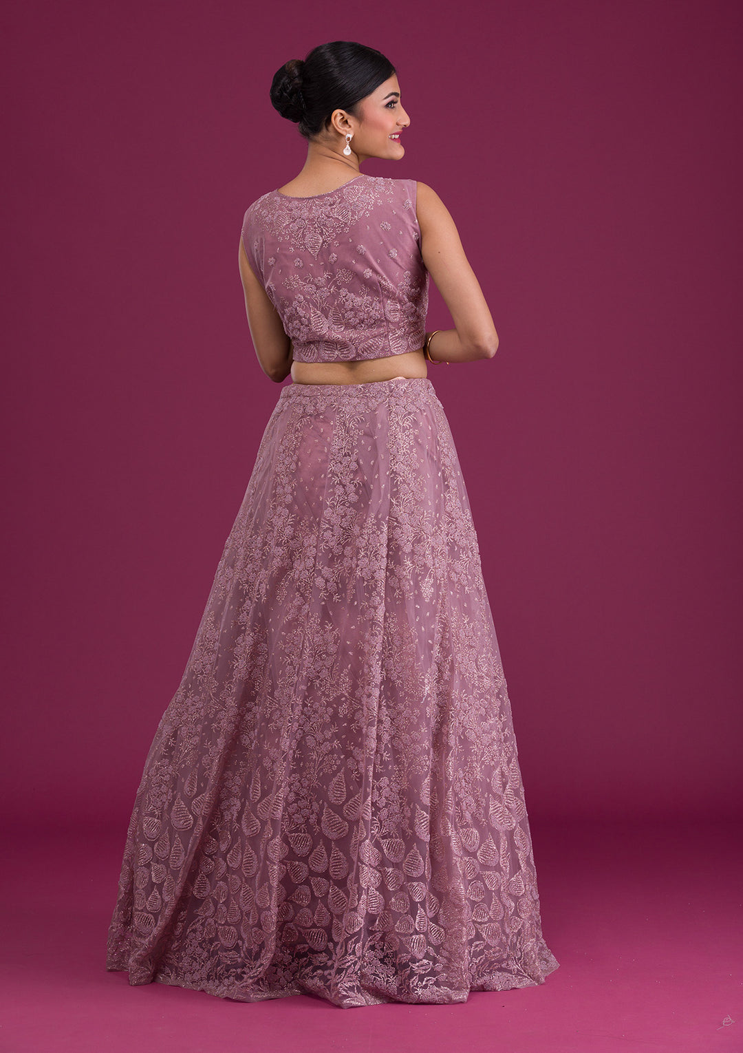 Lavender Cutdana Net Readymade Lehenga-Koskii