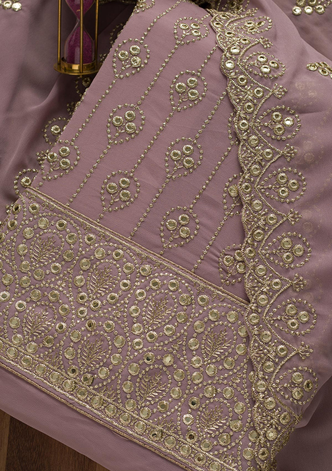 Lavender Gotapatti Georgette Unstitched Salwar Suit-Koskii