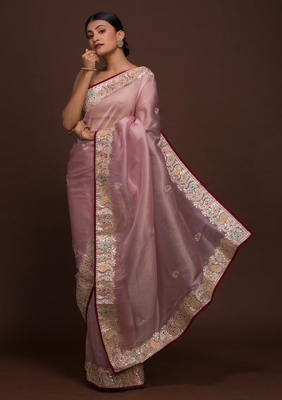 Lavender Gotapatti Shimmer Saree-Koskii
