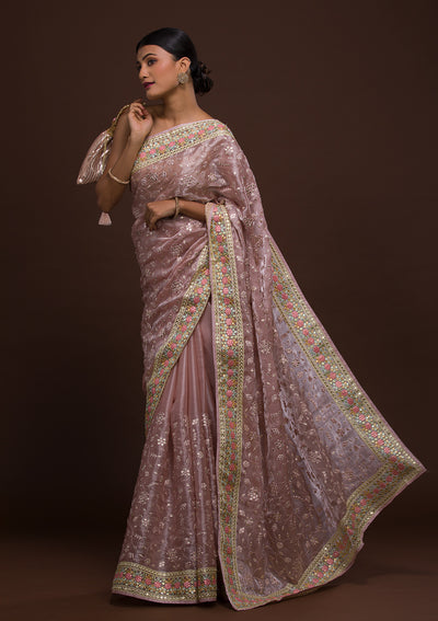 Lavender Gotapatti Tissue Saree-Koskii