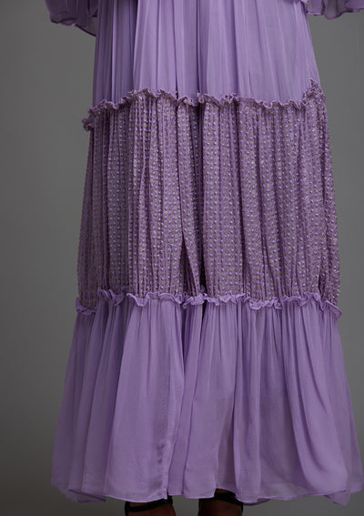 Lavender Pearlwork Georgette Designer Anarkali Suit - Koskii
