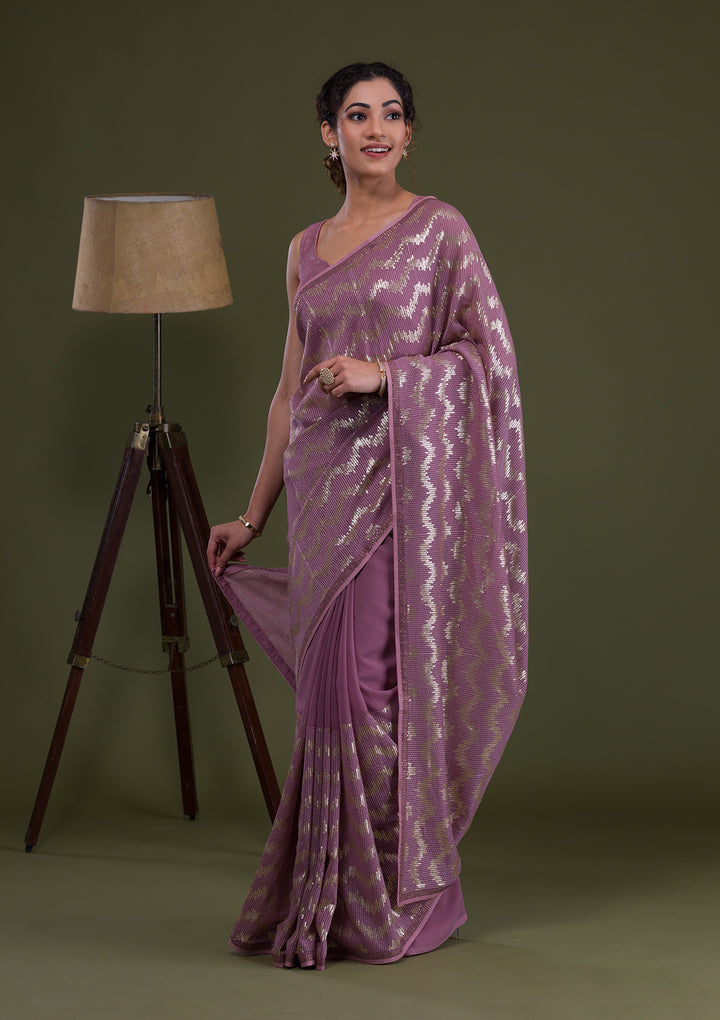 Lavender Sequins Georgette Saree-Koskii