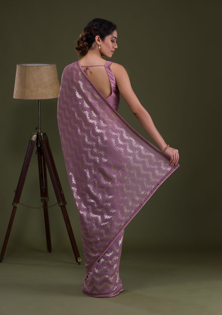 Lavender Sequins Georgette Saree-Koskii