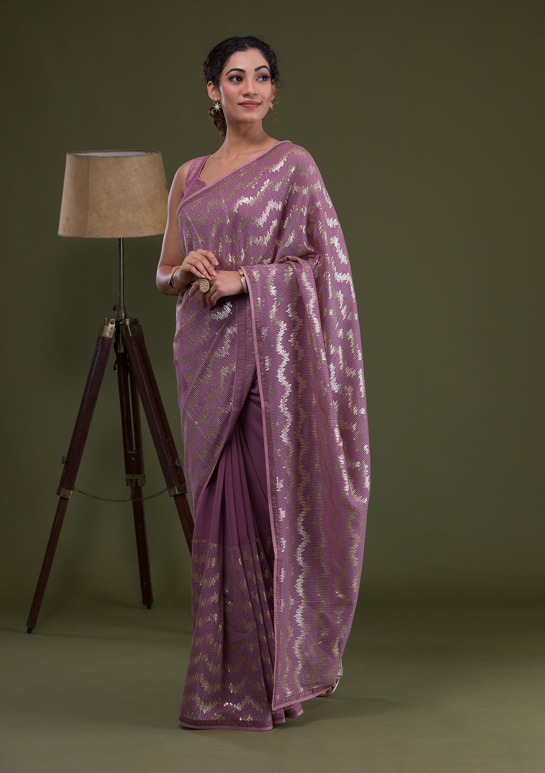 Lavender Sequins Georgette Saree-Koskii