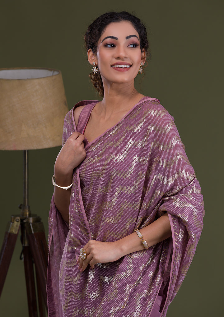 Lavender Sequins Georgette Saree-Koskii