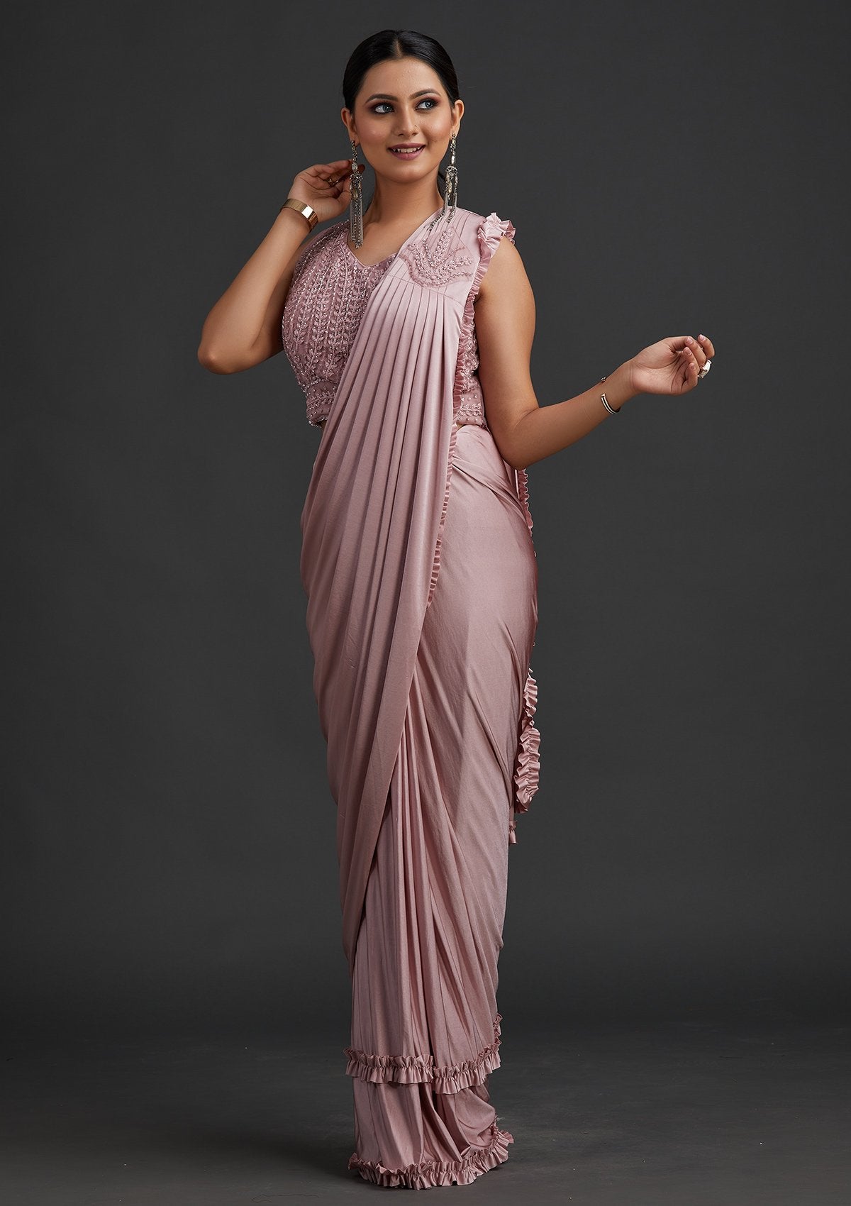 Lavender Sequins Lycra Designer Saree - koskii