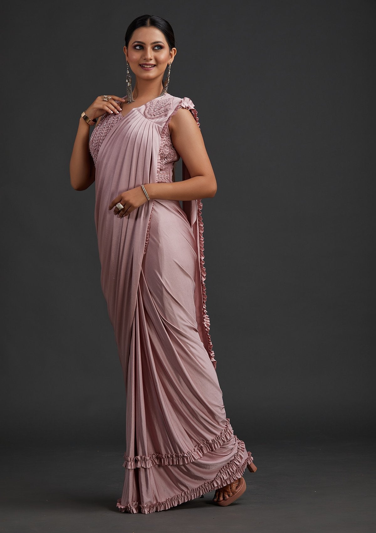 Lavender Sequins Lycra Designer Saree - koskii