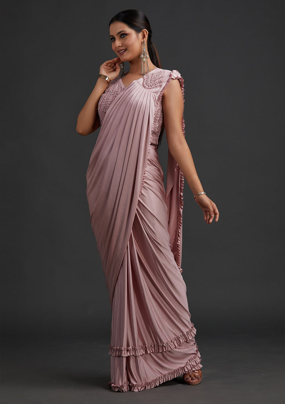 Lavender Sequins Lycra Designer Saree - koskii