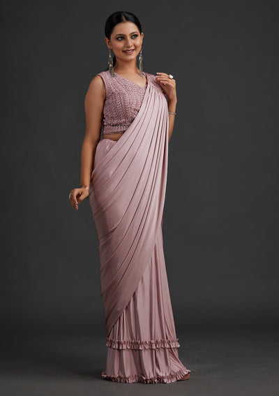 Lavender Sequins Lycra Designer Saree - koskii