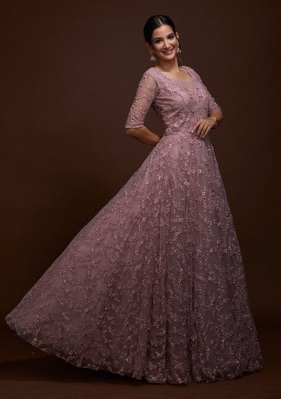 Lavender Sequins Net Gown-Koskii
