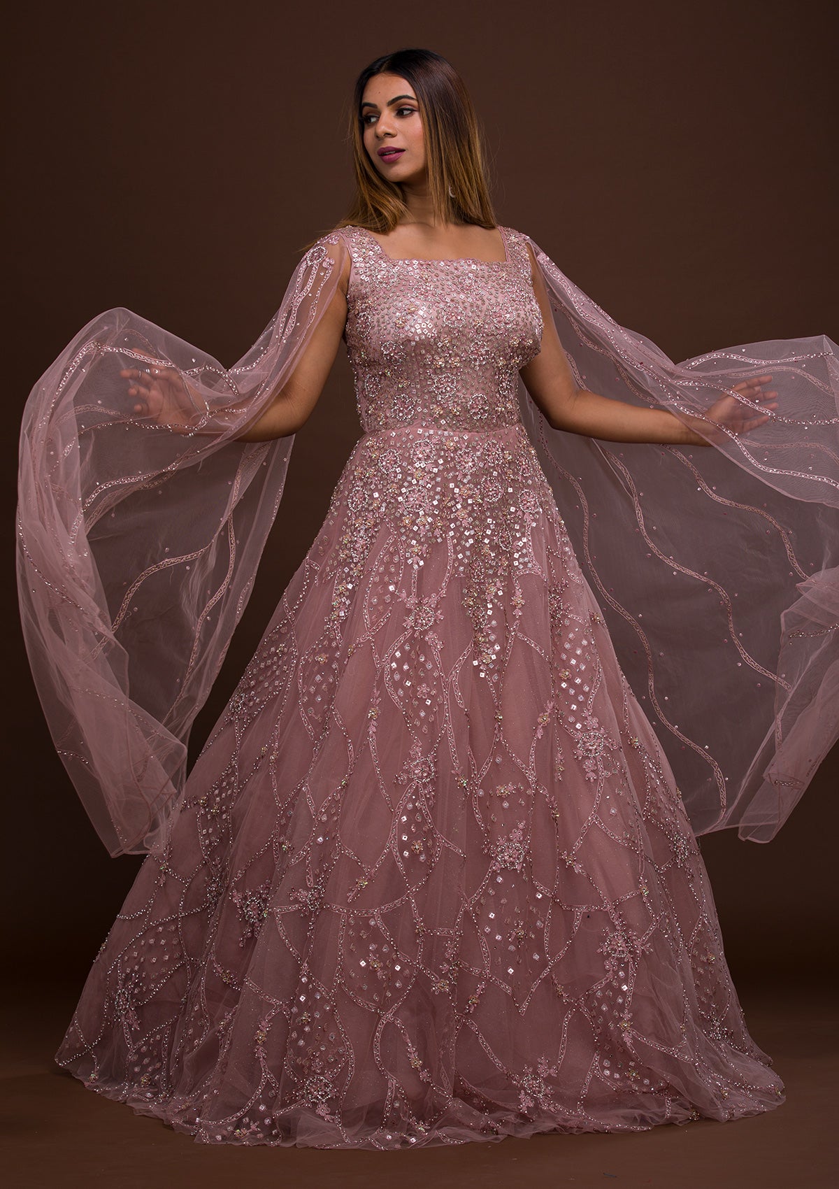 Lavender Sequins Net Designer Gown-Koskii
